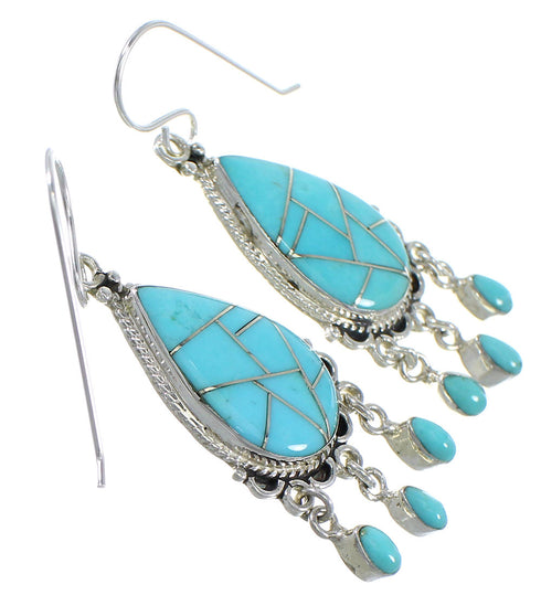 Authentic Sterling Silver And Turquoise Southwestern Hook Dangle Earrings YX69784